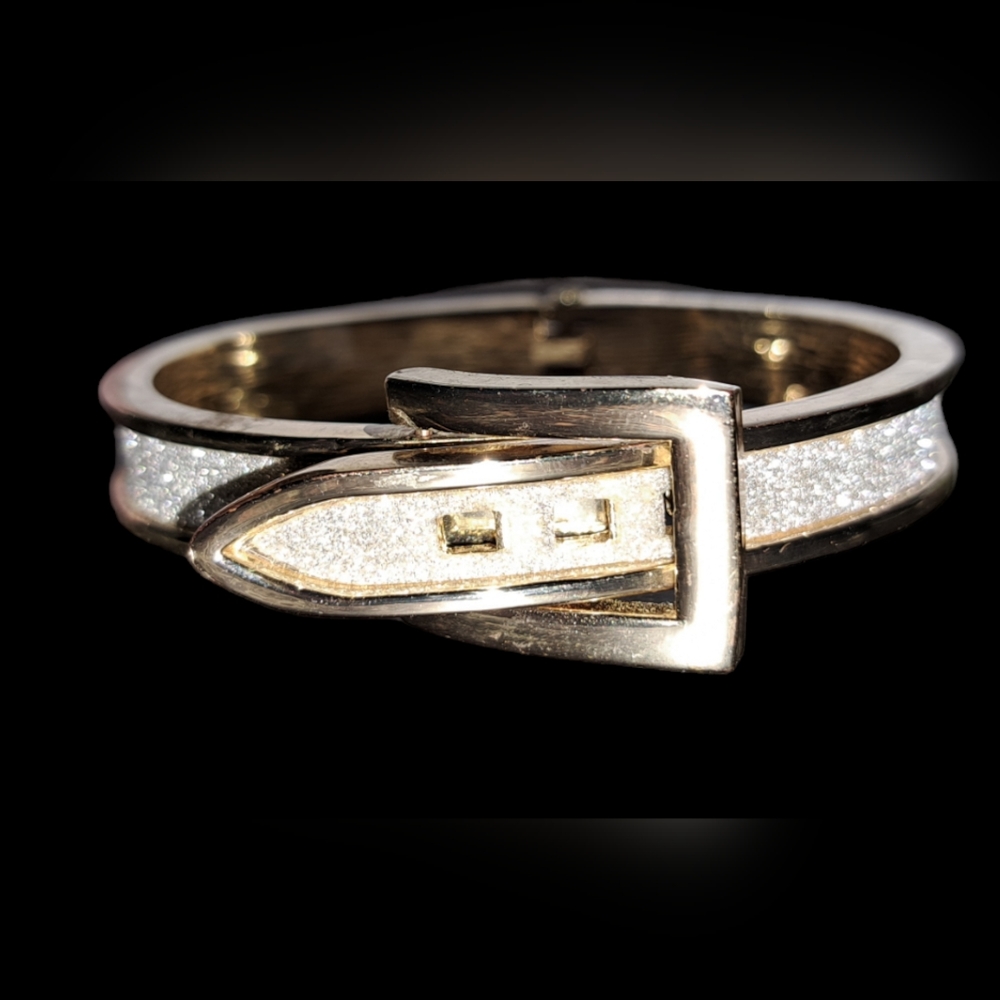 Gold and Silver toned Adjustable Belt Buckle Hinged Bracelet. Very minor super